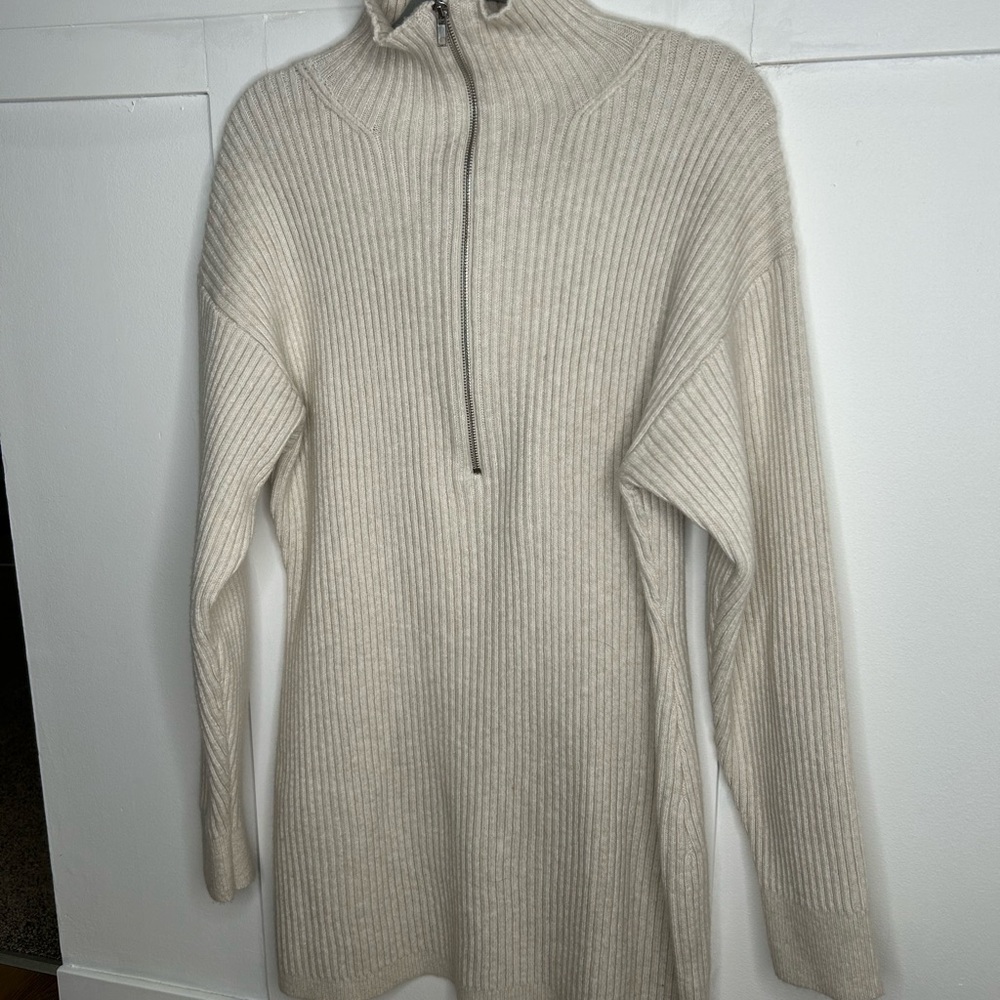 H&M Women's Cream Ribbed Sweater Dress Zip Up
